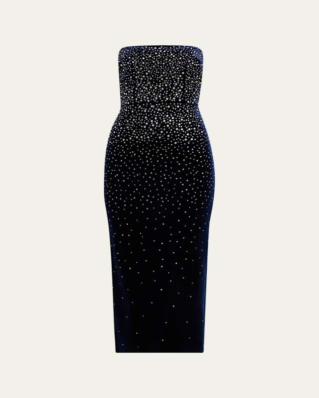 Strapless Crystal Velvet Midi Dress